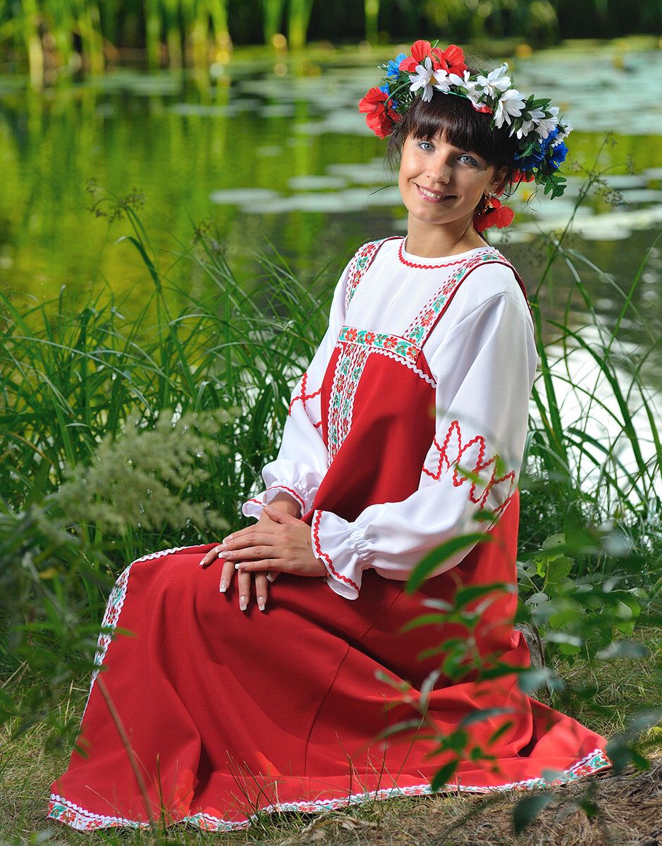 Beautiful girl Girls in Slavic costumes in Reykjavik